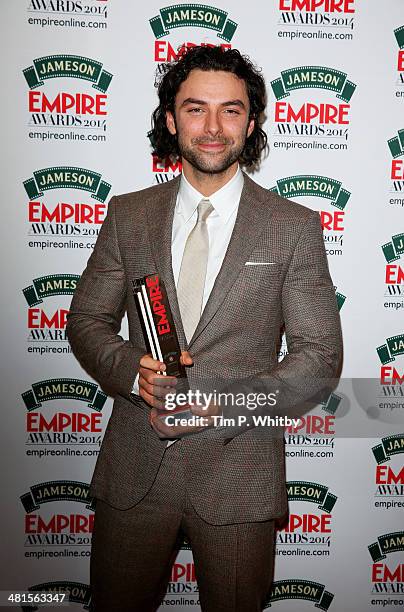 Aidan Turner with the Best Male Newcomer award presented by Tresor Paris for "The Hobbit: The Desolation Of Smaug" during the Jameson Empire Awards...