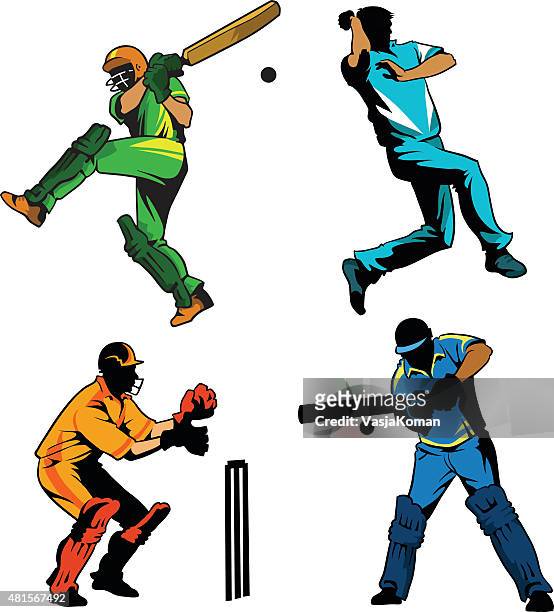 sports game of cricket - players playing - cricket stock illustrations