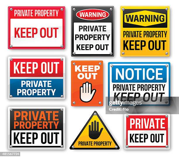 illustrazioni stock, clip art, cartoni animati e icone di tendenza di proprietà privata tenere le indicazioni - keep out sign