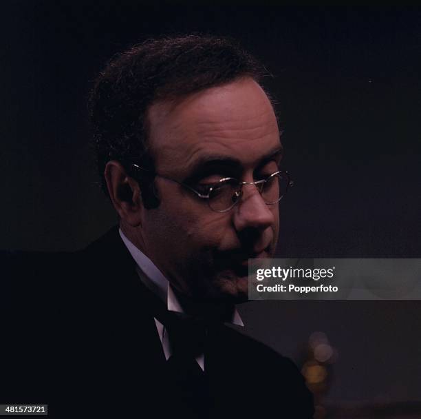 Welsh actor Victor Spinetti posed on the set of the 'Aberfan' television show in 1968.