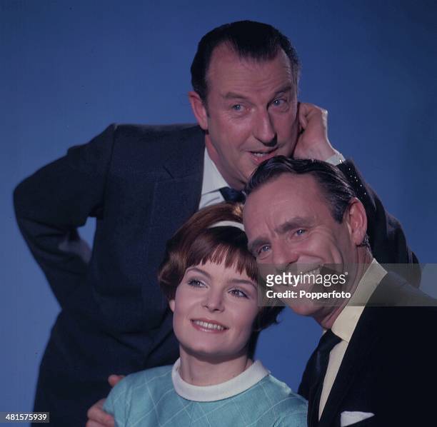 English entertainer Dickie Henderson pictured on bottom right with actor Lionel Murton at top and actress Isla Blair in a scene from the television...
