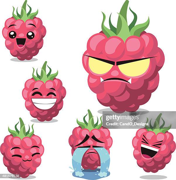 stockillustraties, clipart, cartoons en iconen met raspberry cartoon set b - framboos