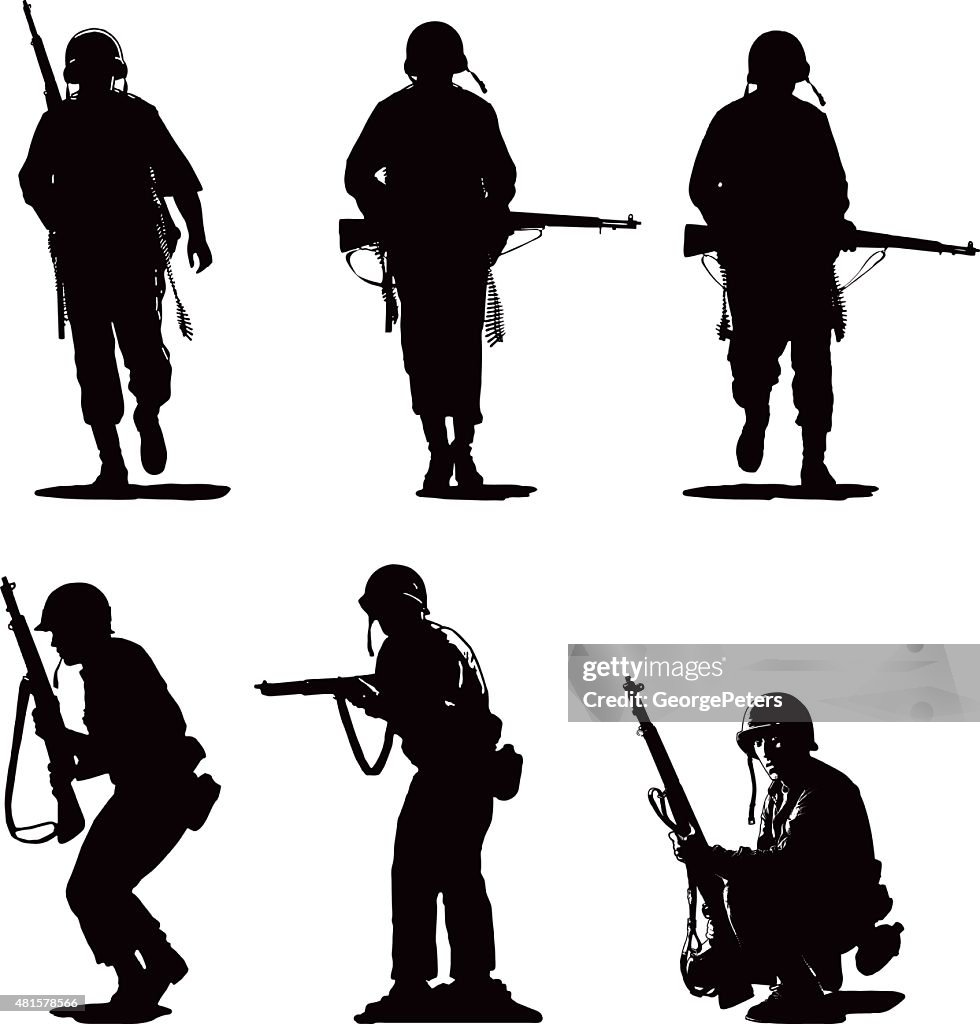 Silhuetas do exército dos EUA contra soldados