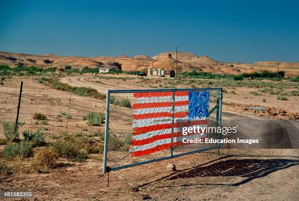 American flag on gate, Navajo Nation, Chinle, AZ.