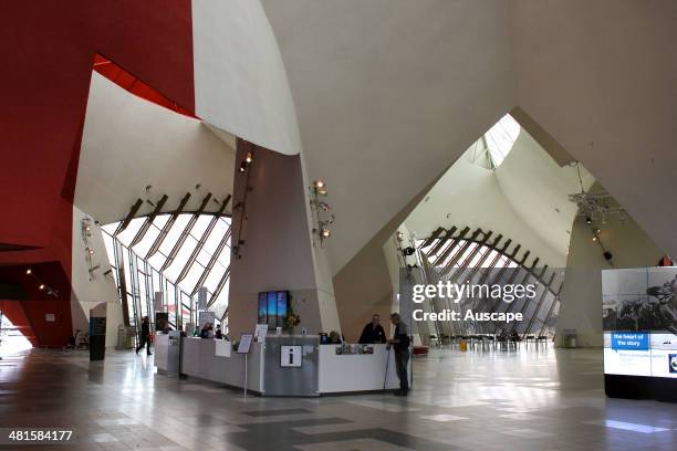 Entry hall of National Museum of Australia, the museum was opened in 2001 and the design is intended to evoke a jigsaw puzzle, it sits on an 11...