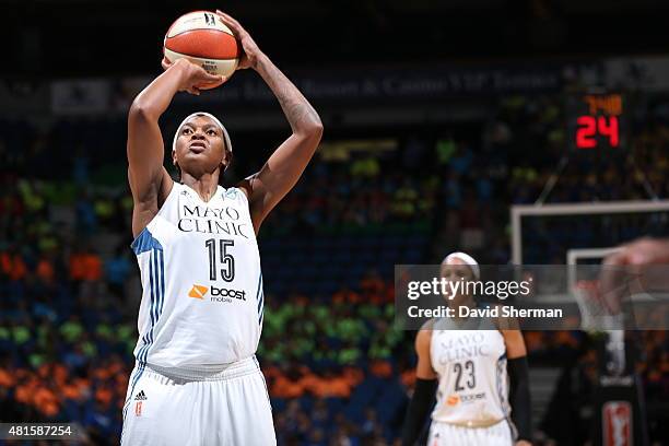 Asjha Jones of the Minnesota Lynx attempts a free throw against the Connecticut Sun on July 22, 2015 at Target Center in Minneapolis, Minnesota. NOTE...