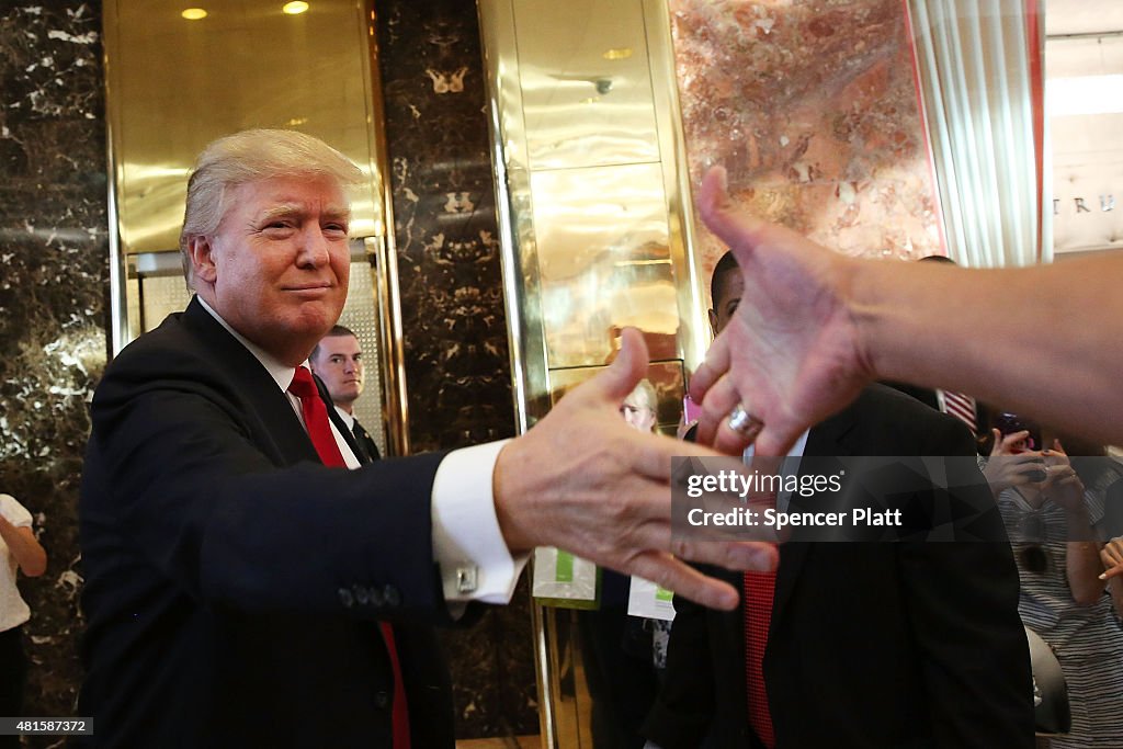 Presidential Candidate Donald Trump Greets A Crowd After Taping TV Interview