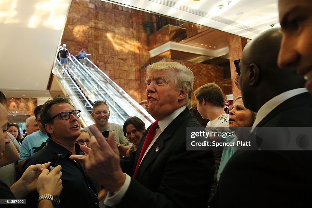 Presidential Candidate Donald Trump Greets A Crowd After Taping TV Interview