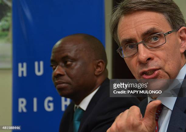 Kenneth Roth, executive director of US-based rights group Human Rights Watch gives a press conference in Kinshasa on July 22, 2015. The organization...