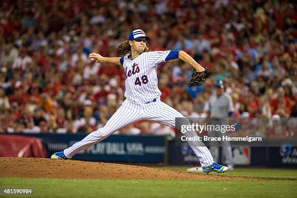 National League All-Star Jacob deGrom of the New York Mets pitches during the 86th MLB All-Star Game at the Great American Ball Park on July 14, 2015...