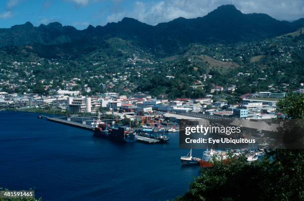 West Indies, St Vincent, Kingstown, View over town and harbor.