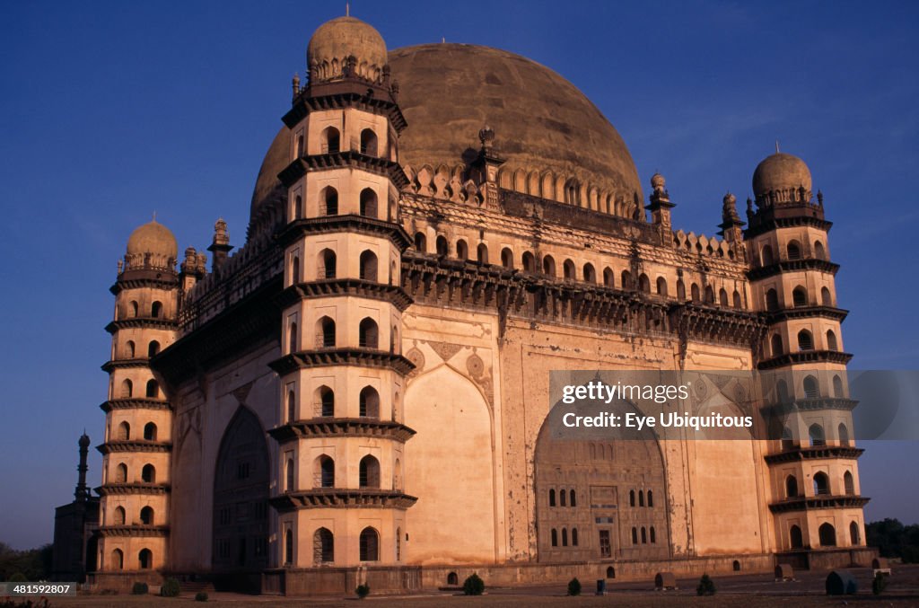 The Golgumbaz Exterior of domed building with octagonal seven-story towers at each corner
