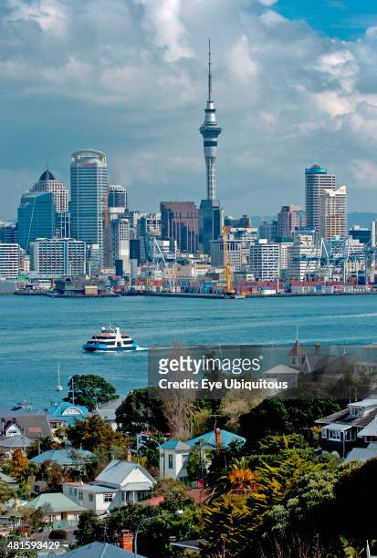 North Island, Auckland, General View Of Auckland Skyline Showing Auckland Harbor And The Residential District Of Devenport Picture Taken From The...