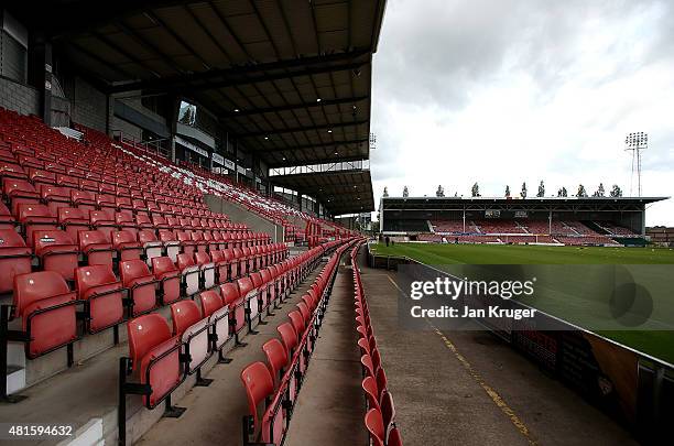 General view during the pre season friendly match between Wrexham and Stoke City at Racecourse Ground on July 22, 2015 in Wrexham, Wales.