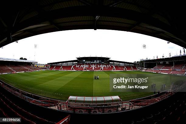 General view during the pre season friendly match between Wrexham and Stoke City at Racecourse Ground on July 22, 2015 in Wrexham, Wales.