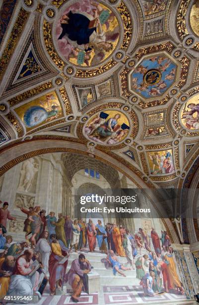 Italy, Lazio, Rome, Vatican City Museum Room of The Signatura 16th Century fresco by Raphael called the School of Athens representing the truth...