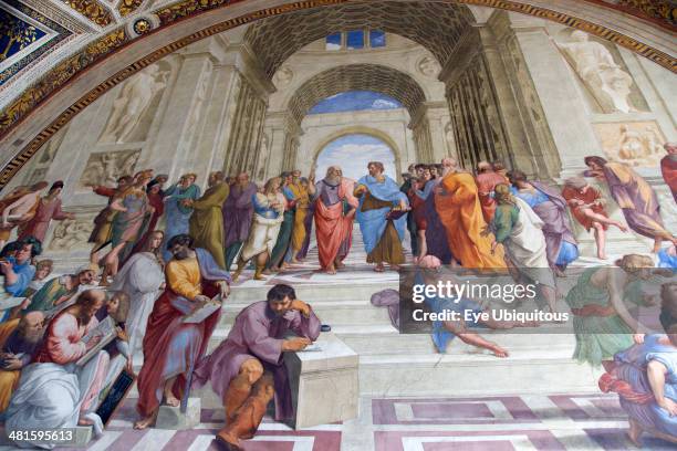 Italy, Lazio, Rome, Vatican City Museum Room of The Signatura 16th Century fresco by Raphael called the School of Athens representing the truth...