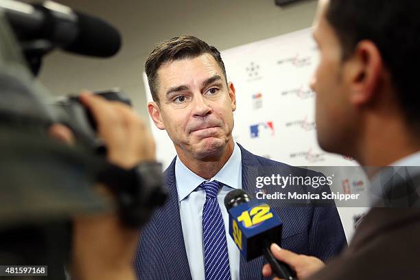 Billy Bean, Ambassador for Inclusion, MLB, speaks with press at the Beyond Sport United 2015 event on July 22, 2015 in Newark City.