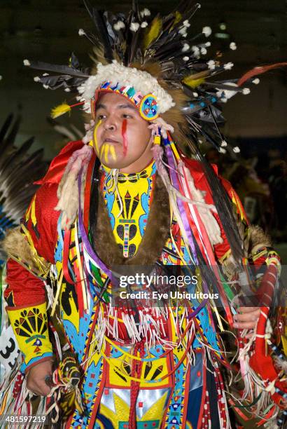 Canada, Alberta, Lethbridge, International Peace Pow Wow. Cree man from northern Saskatchewan in ceremonial regalia.