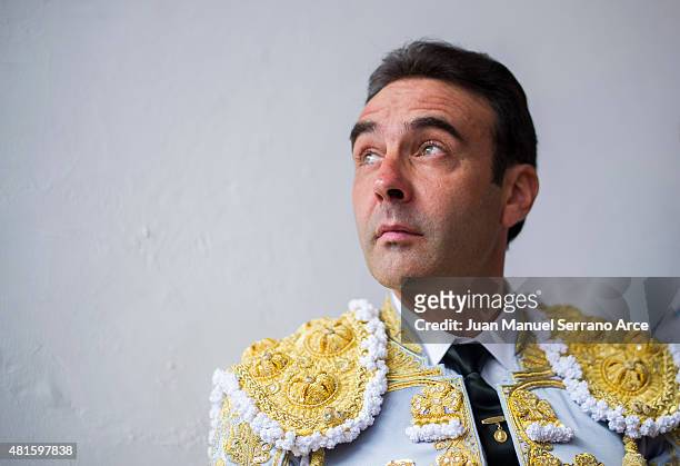 Spanish bullfighter Enrique Ponce looks on before a bullfight as part of the Feria Santiago in a bullfight on July 22, 2015 in Santander, Spain.