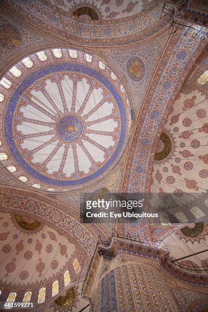 Turkey Istanbul, Sultanahmet Camii Blue Mosque interior detail of the domed ceiling.