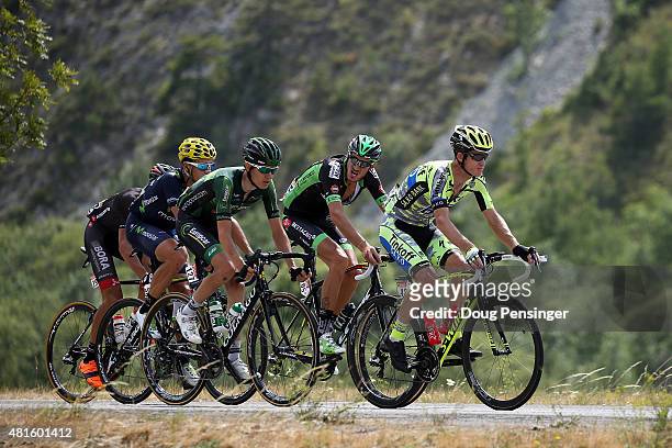 Michael Rogers of Australia riding for Tinkoff-Saxo, Brice Feillu of France riding for Bretagne-Seche Environnement, Romain Sicard of France riding...