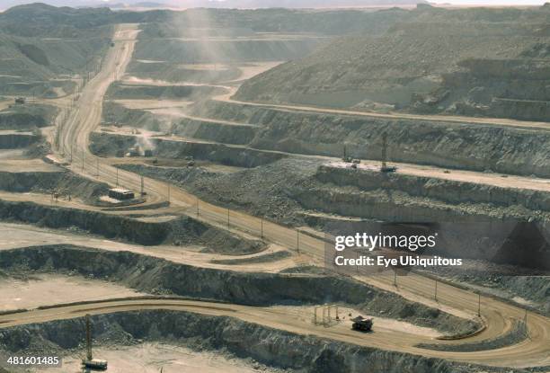 Namibia, Namib Desert, Rossing, View over layered landscape of the open cast Uranium Mine.