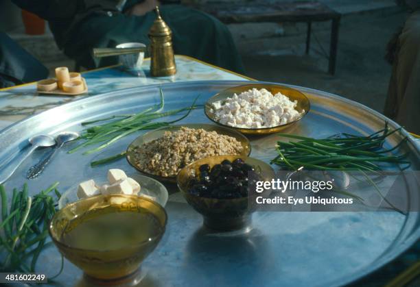 Syria, Local food served in village near Ebla on the road between Aleppo and Hama