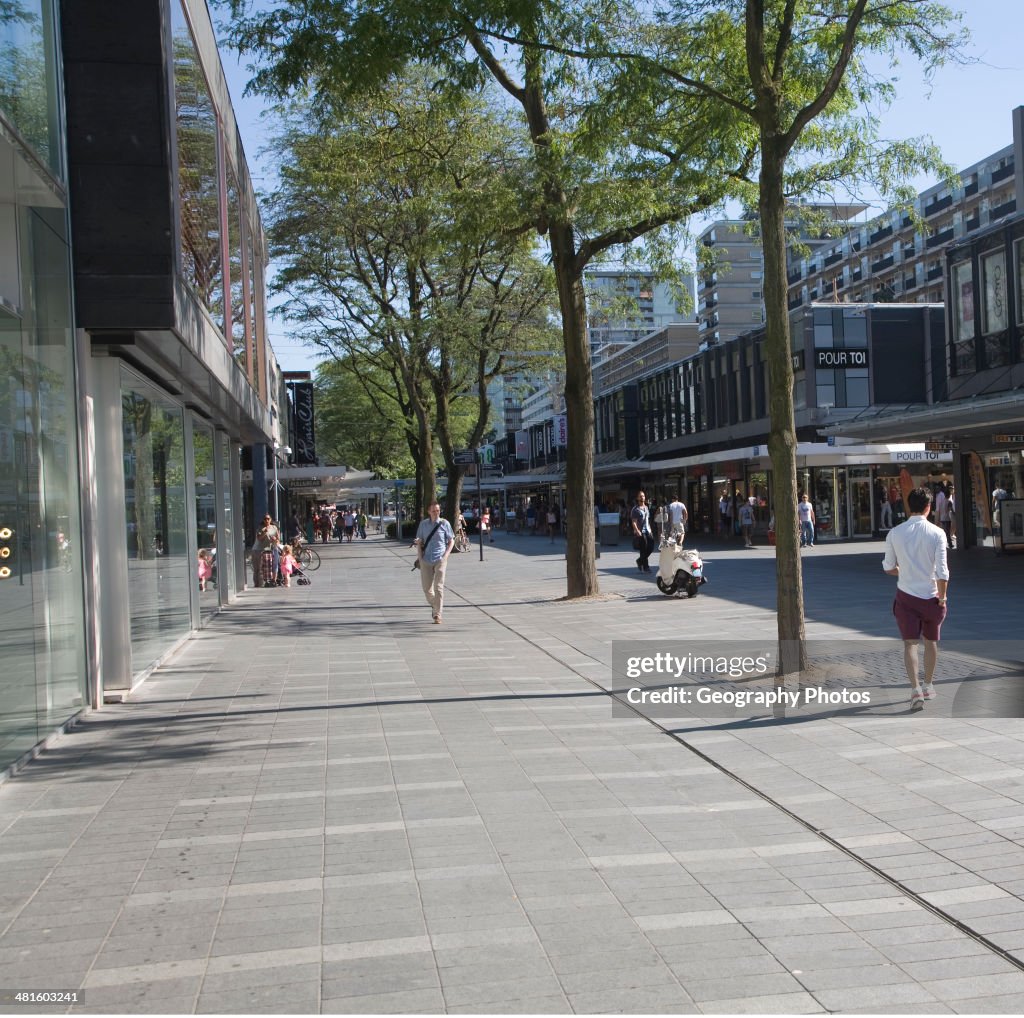 The Lijnbaan, pedestrian only shopping street in Europe Rotterdam, Netherlands