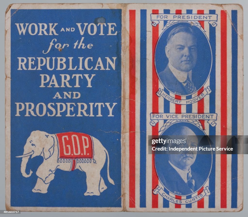 A 1928 GOP note card with republican endorsements for President Herbert Hoover, Vice-president Charles Curtis
