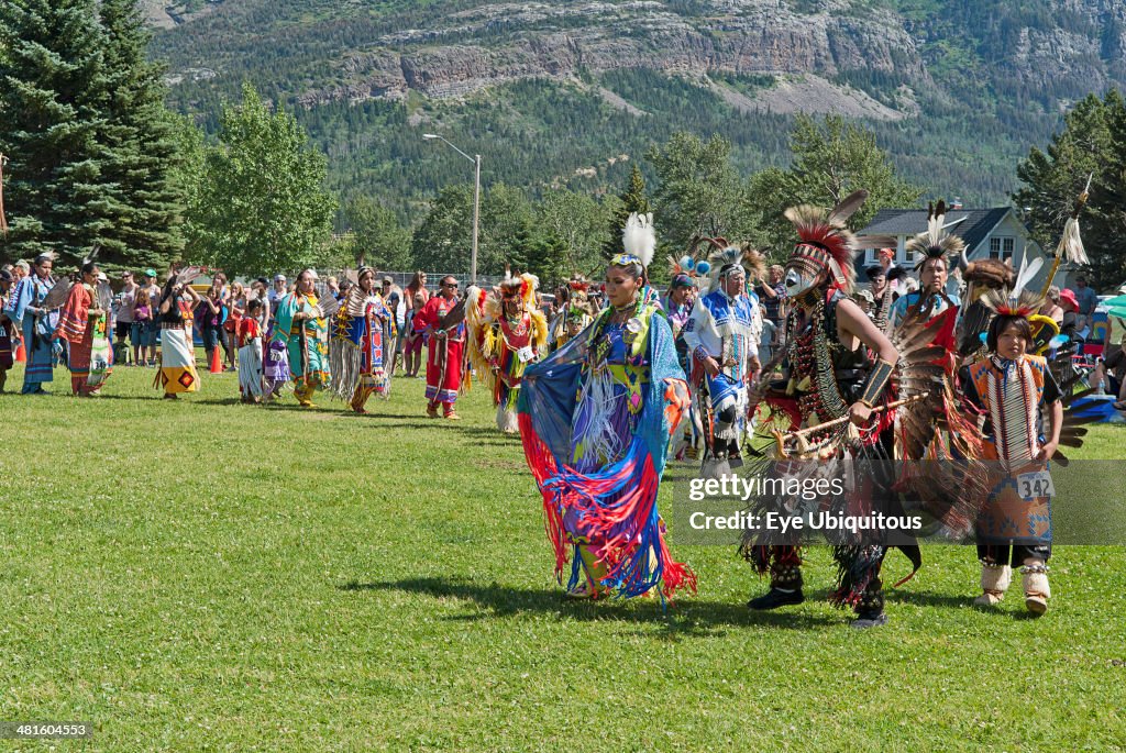 Grand Entry of dancers in full regalia at the Blackfoot Arts and Heritage Festival Pow Wow