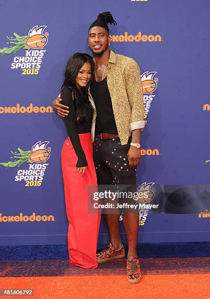 Actress Teyana Taylor and NBA player Iman Shumpert arrive at the Nickelodeon Kids' Choice Sports Awards 2015 at UCLA's Pauley Pavilion on July 16,...