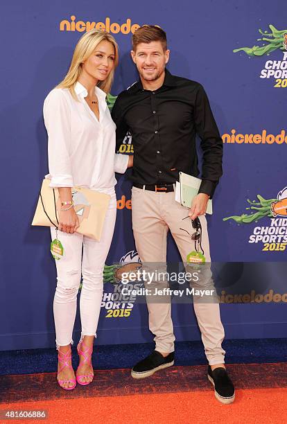 Soccer player Steven Gerrard and wife Alex Gerrard arrive at the Nickelodeon Kids' Choice Sports Awards 2015 at UCLA's Pauley Pavilion on July 16,...