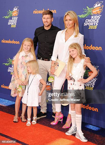 Soccer player Steven Gerrard, wife Alex Gerrard and daughters Lilly-Ella Gerrard, Lexie Gerrard, Lourdes Gerrard arrive at the Nickelodeon Kids'...