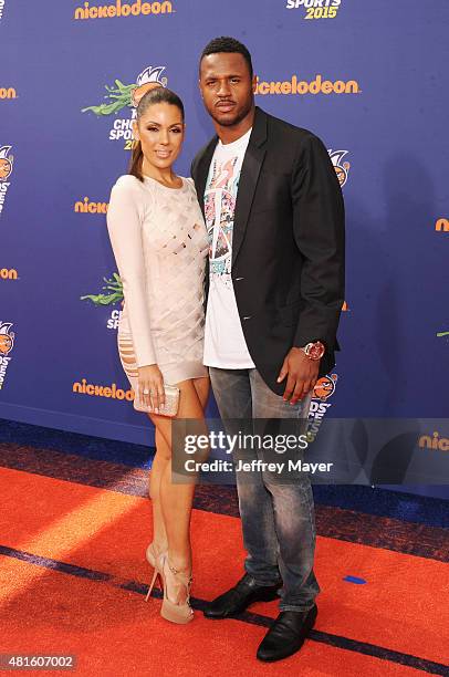 Player James Anderson and model Carissa Rosario arrive at the Nickelodeon Kids' Choice Sports Awards 2015 at UCLA's Pauley Pavilion on July 16, 2015...