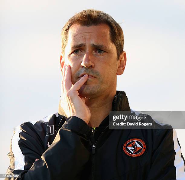 Jackie McNamara, the Dundee United manager looks on during the pre season friendly match between Queens Park Rangers and Dundee United at The Hive on...