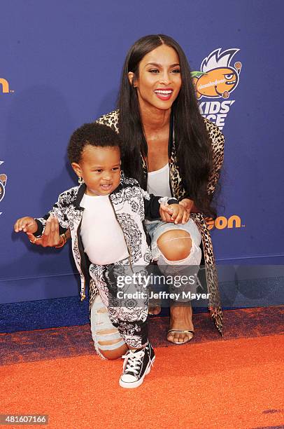 Singer Singer Ciara and son Future Zahir Wilburn arrive at the Nickelodeon Kids' Choice Sports Awards 2015 at UCLA's Pauley Pavilion on July 16, 2015...