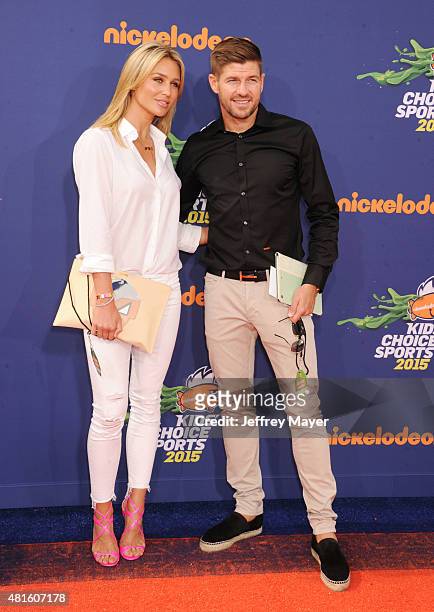 Soccer player Steven Gerrard and wife Alex Gerrard arrive at the Nickelodeon Kids' Choice Sports Awards 2015 at UCLA's Pauley Pavilion on July 16,...