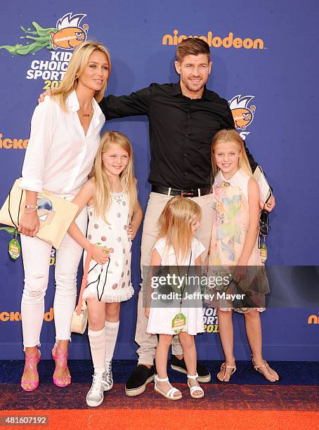 Soccer player Steven Gerrard, wife Alex Gerrard and daughters Lilly-Ella Gerrard, Lexie Gerrard, Lourdes Gerrard arrive at the Nickelodeon Kids'...