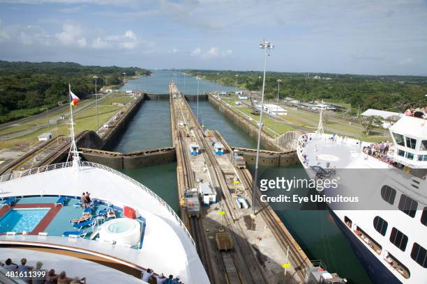 Panama, Canal, Gatun Locks, Cruise ships navigating through the locks.