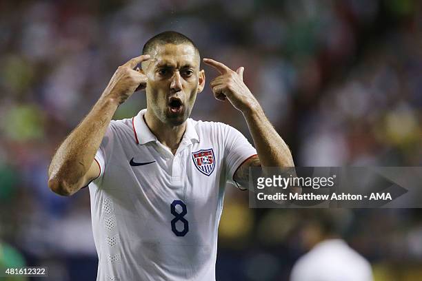 Clint Dempsey of United States of America tells his team to think and concentrate during the 2015 CONCACAF Gold Cup Semifinal between USA and Jamaica...