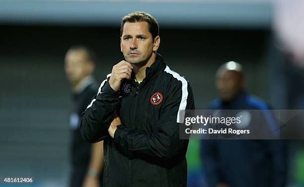 Jackie McNamara, the Dundee United manager looks on during the pre season friendly match between Queens Park Rangers and Dundee United at The Hive on...