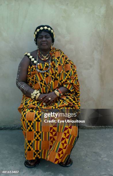 Ghana, Kumasi, Portrait of the Queen Mother wearing traditional Ashanti cloth.