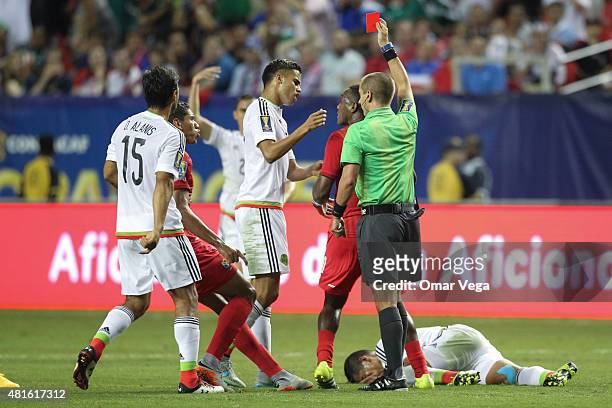 Luis Tejada of Panama receives a red card during a semi final match between Mexico and Panama as part of Gold Cup 2015 at Georgia Dome on July 22,...