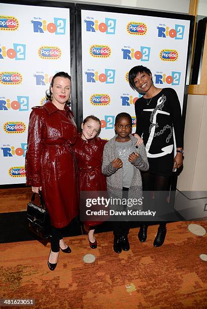 Debi Mazar and her daughter Giulia Corcos with Mercy James Ciccone and nanny attend the "Rio 2" special screening after party at Le Parker Meridien...