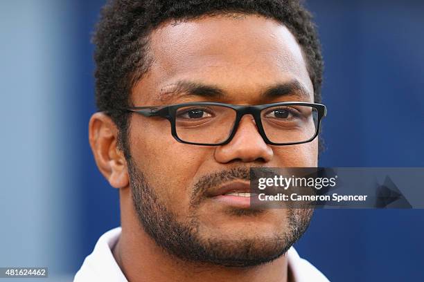 Wallabies player Henry Speight speaks to media during an ARU media opportunity at Allianz Stadium on July 23, 2015 in Sydney, Australia. Speight has...