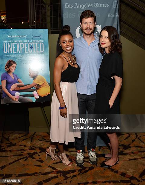Actors Gail Bean, Anders Holm and Cobie Smulders attend the Los Angeles Times Indie Focus screening and cast Q&A of "Unexpected" at the Sundance...
