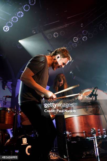 Rock group Imagine Dragons perform onstage at the House of Blues, Chicago, Illinois, March 5, 2013. Pictured are Dan Reynolds and Wayne Sermon.