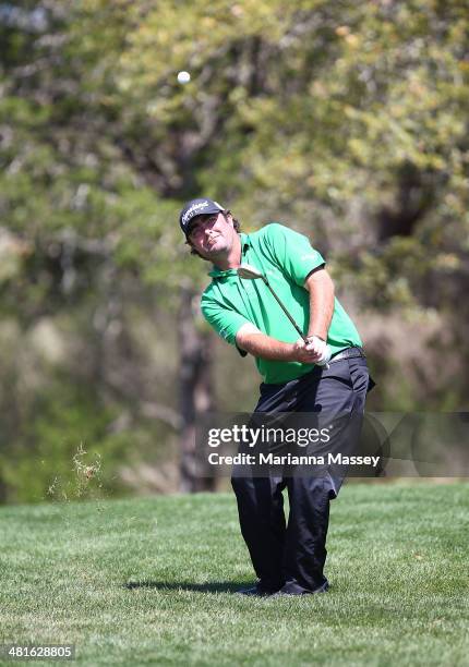 Steven Bowditch takes his shot on the 10th during the Final Round of the Valero Texas Open at TPC San Antonio AT&T Oaks Course on March 30, 2014 in...