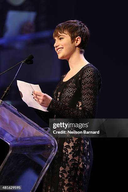 Actress, Blue Bloods, CBS Sami Gayle speaks on stage at the 57th Annual New York Emmy awards at Marriott Marquis Times Square on March 30, 2014 in...